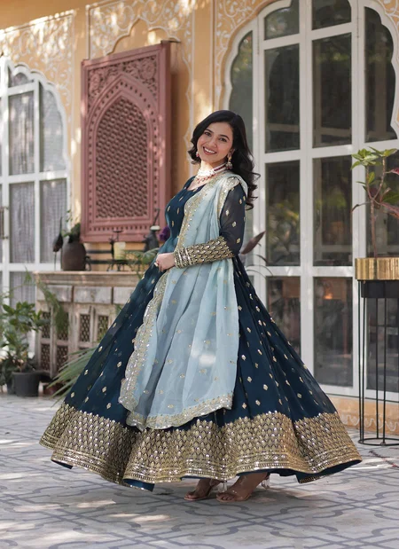 KA 1136 Faux Blooming Embroidery Designer Gown With Dupatta Wholesalers In Surat